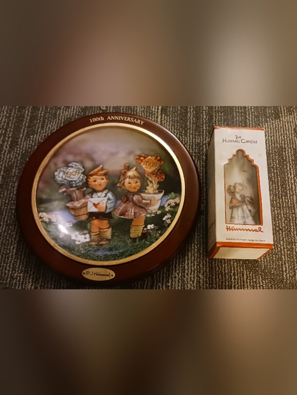 M.I. Hummel 100th Anniversary Framed Plate & Vintage Candle 